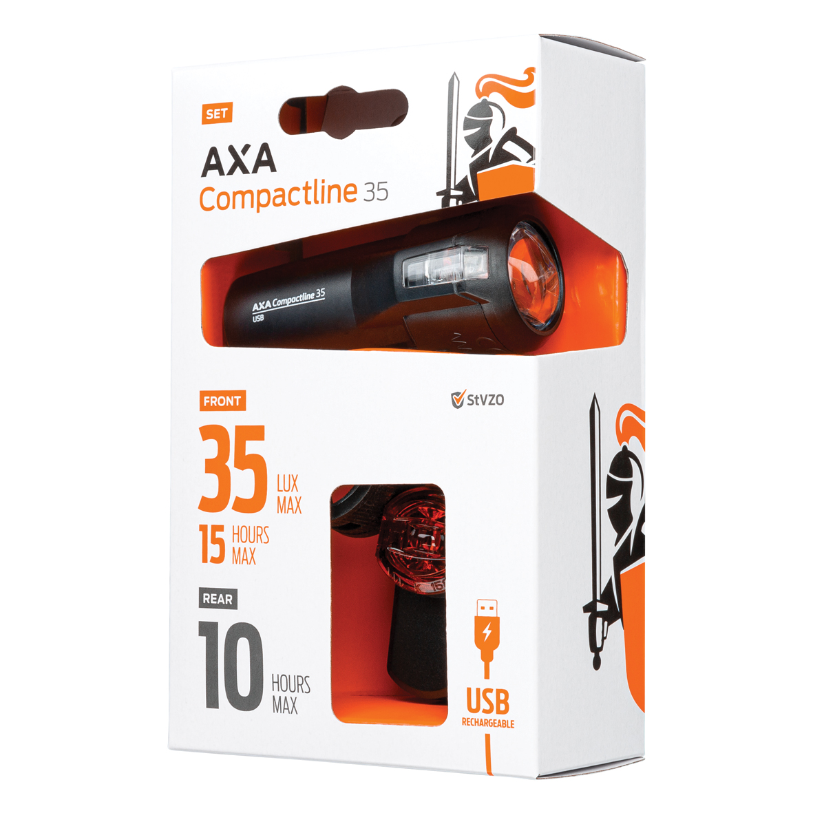 AXA LED Akku Beleuchtungsset Compactline 35 Set USB inkl Rücklicht Copactline